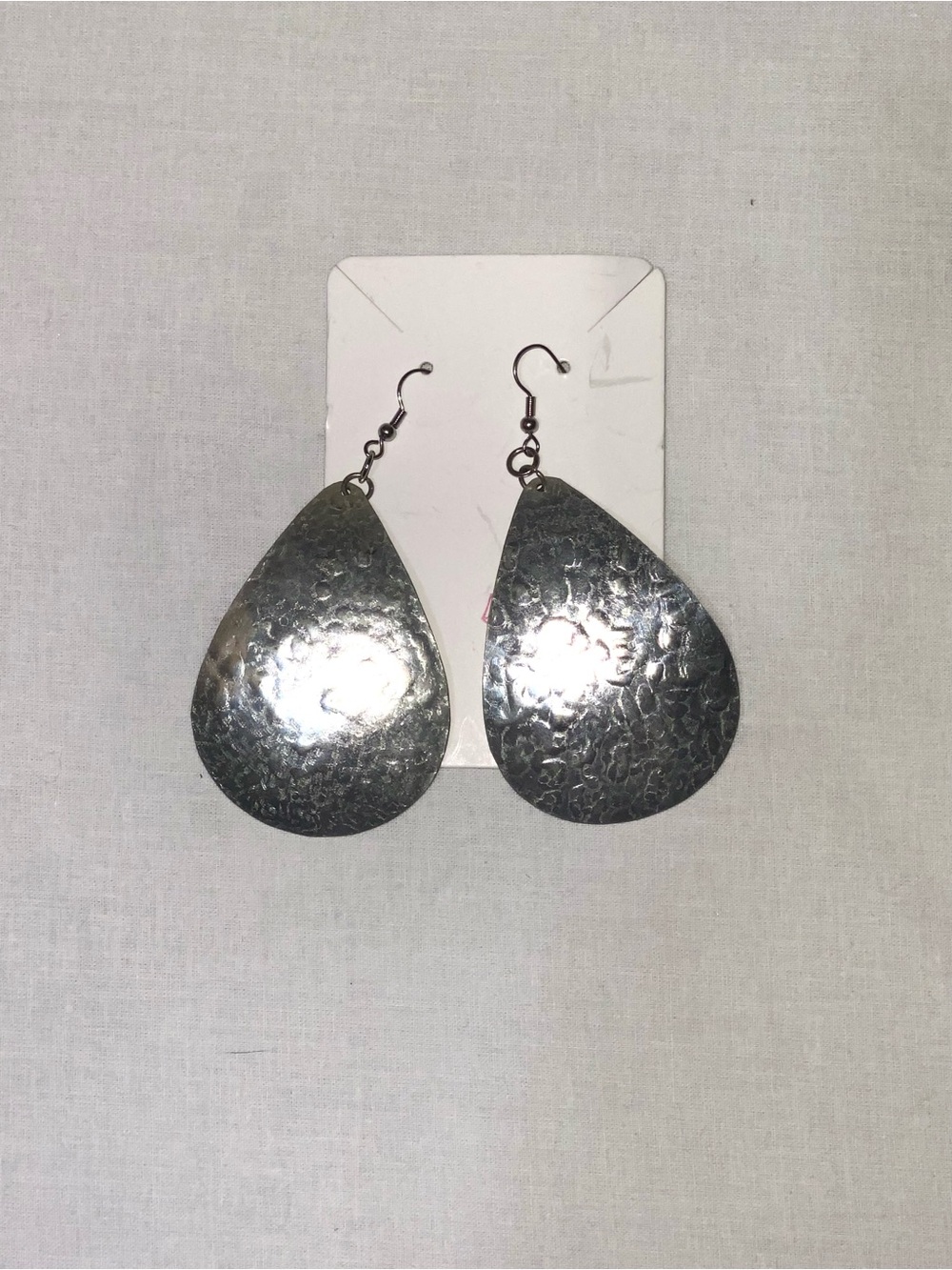 Silver Teardrop Hammered Drop Earrings - Women Accessories